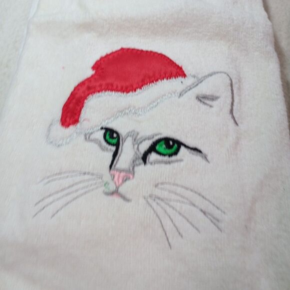 Vintage R.A. Briggs “Cat in Santa Hat” Bath & Hand Towel Set – Christmas Decor - Picture 5 of 11